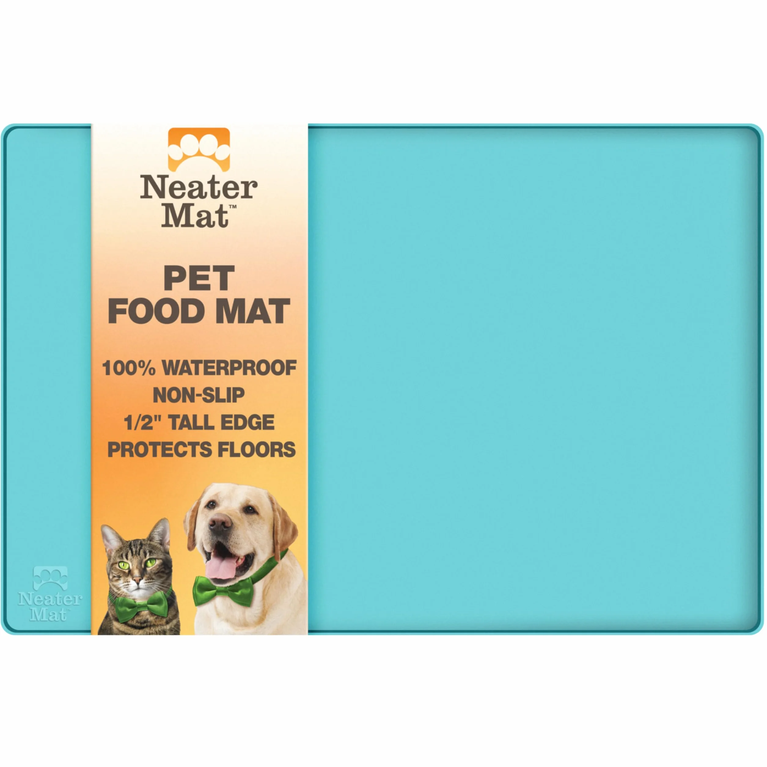 Neater Pet Brands Napfunterlage Hund und Katzen Wasserdicht - Silikon Katzen- und Hundenapf Unterlage - Futtermatte Hund und Katzen Schützt Böden vor Futter und Wasser (40,6 x 25,5 cm, Aquamarin)