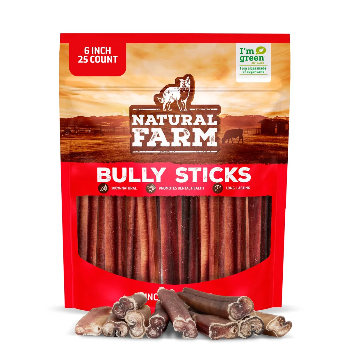 Natural Farm Pet Bully Sticks Natürliches Rindfleisch Hund Leckerlis - geruchlos, Getreidefrei - voll verdaulich Kauen für kleine, mittelgroße und große Rassen, 6-Inch Bully Sticks (25 Pack)