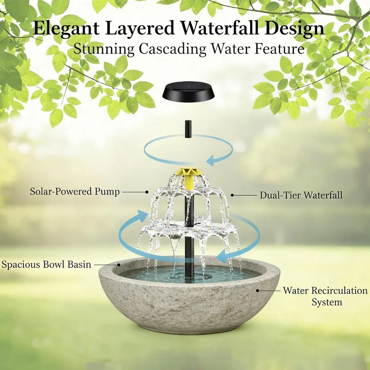 Solar Cascade Hängende Vogeltränke Brunnen Outdoor Hängende Vogeltränke mit Solarbrunnen Glasschale Solarpumpe Dekorative Gartenfunktion Zieht Kolibris an (Blau, A (Einzelstöckiger Brunnen))