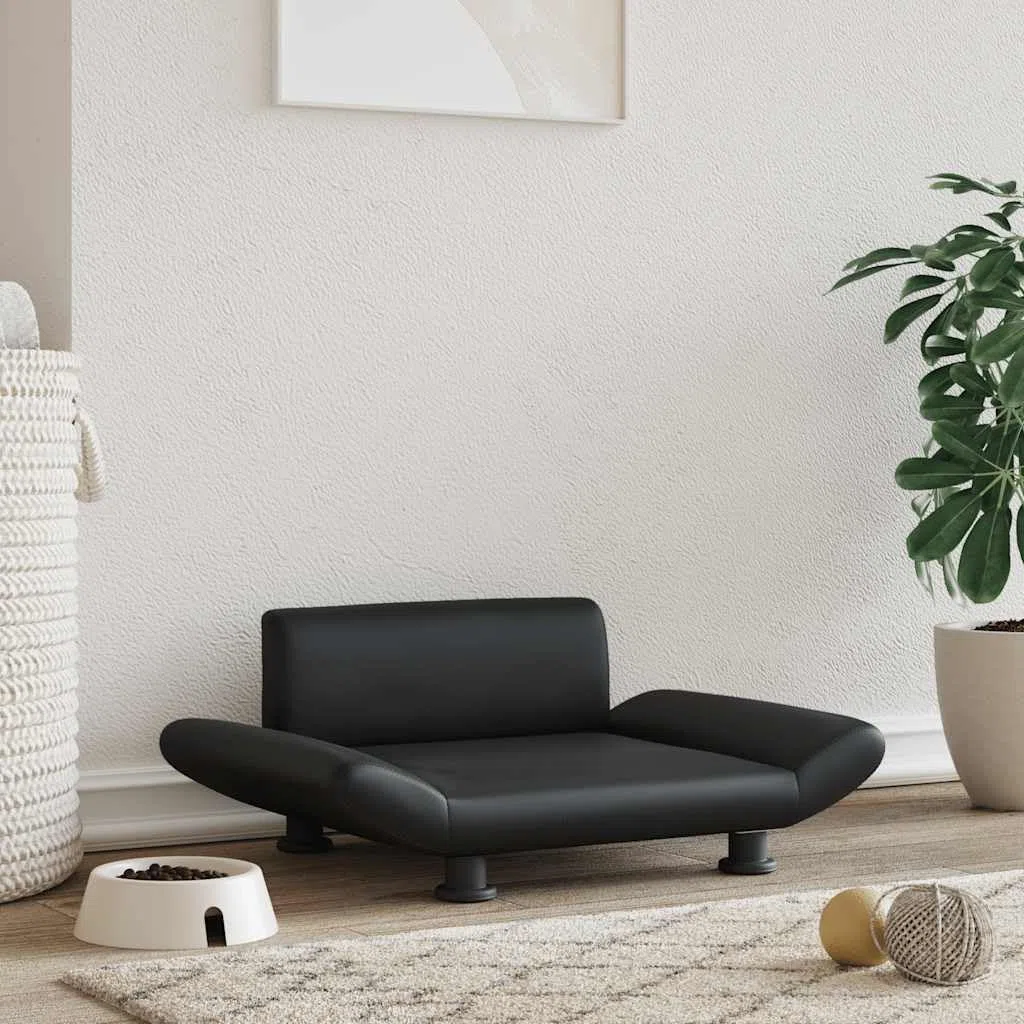 Hundebett Kunstleder Schwarz 70x45x28 cm mit Schaumstofffüllung, rutschfestem Bezug und stabilem Kiefernholzrahmen, ideal als Schlafplatz für kleine Hunde im Wohnzimmer oder Auto
