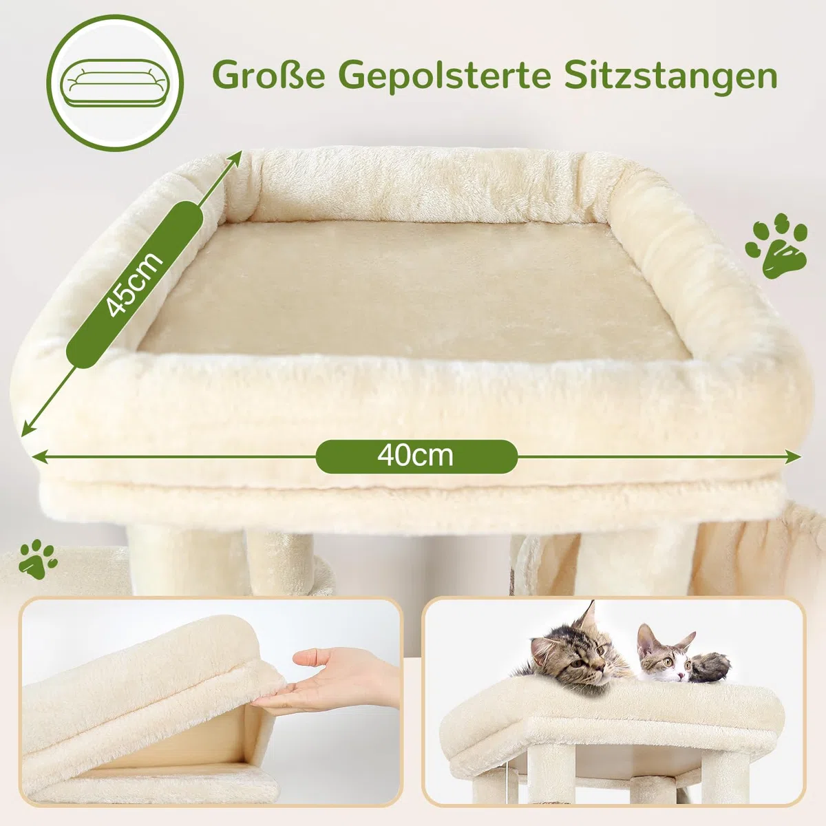 Globlazer Kratzbaum XXL Stabil für 2/3/4 Große Katzen Maine Coon 156 cm F61 | Katzenbaum mit 2 Extragroß Katzenhaus, Sisal Kratzsäulen, Einfach zu montieren, Robust Sicher, fur Kätzchen Schwere Katze