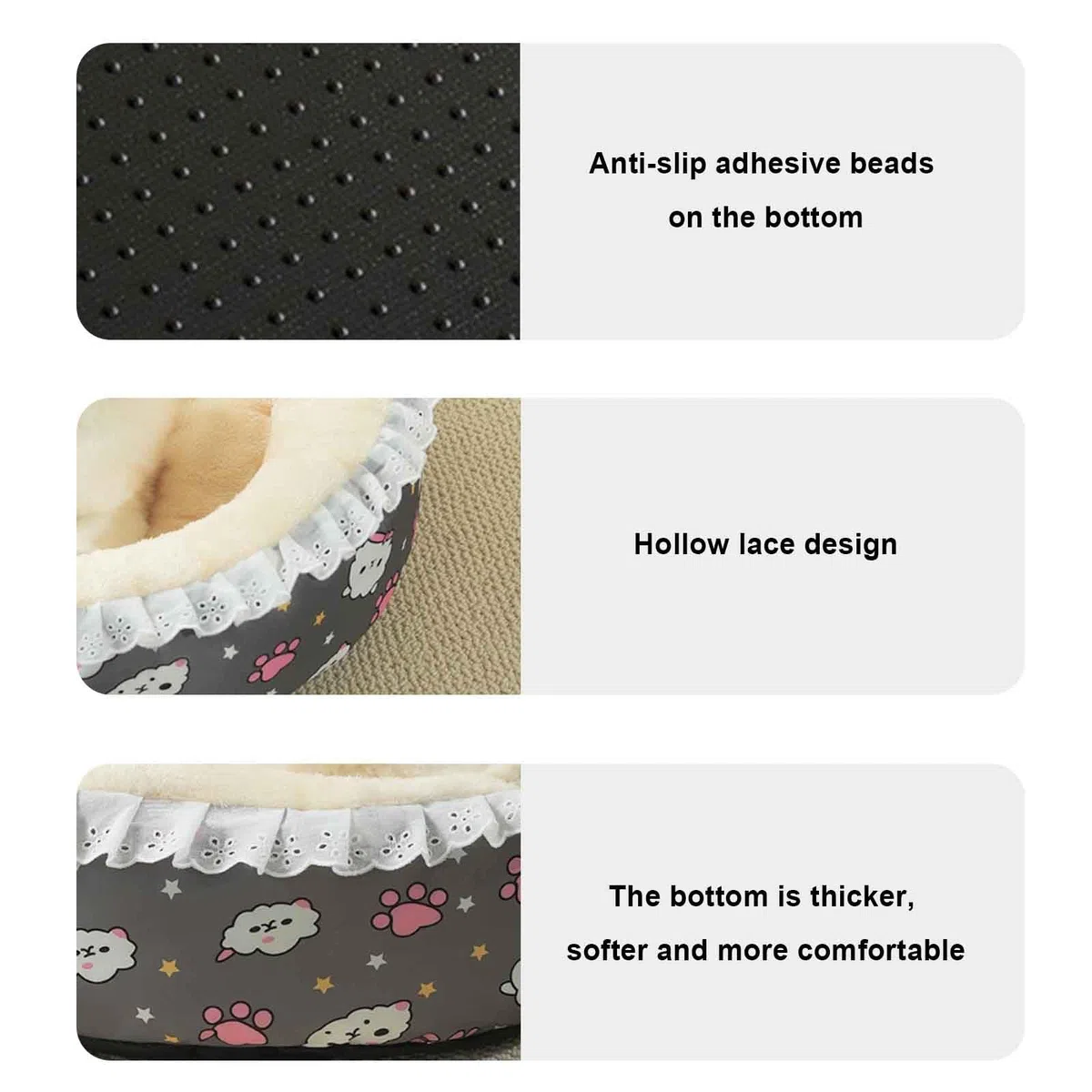 Haustier-Sofa, Katzen Sofa, Hundebett Flauschig, Katzenbett, Donut Katzenkissen Waschbar Mit rutschfest Unterseite, Bequemes Haustier Schlafbett,Beige,L
