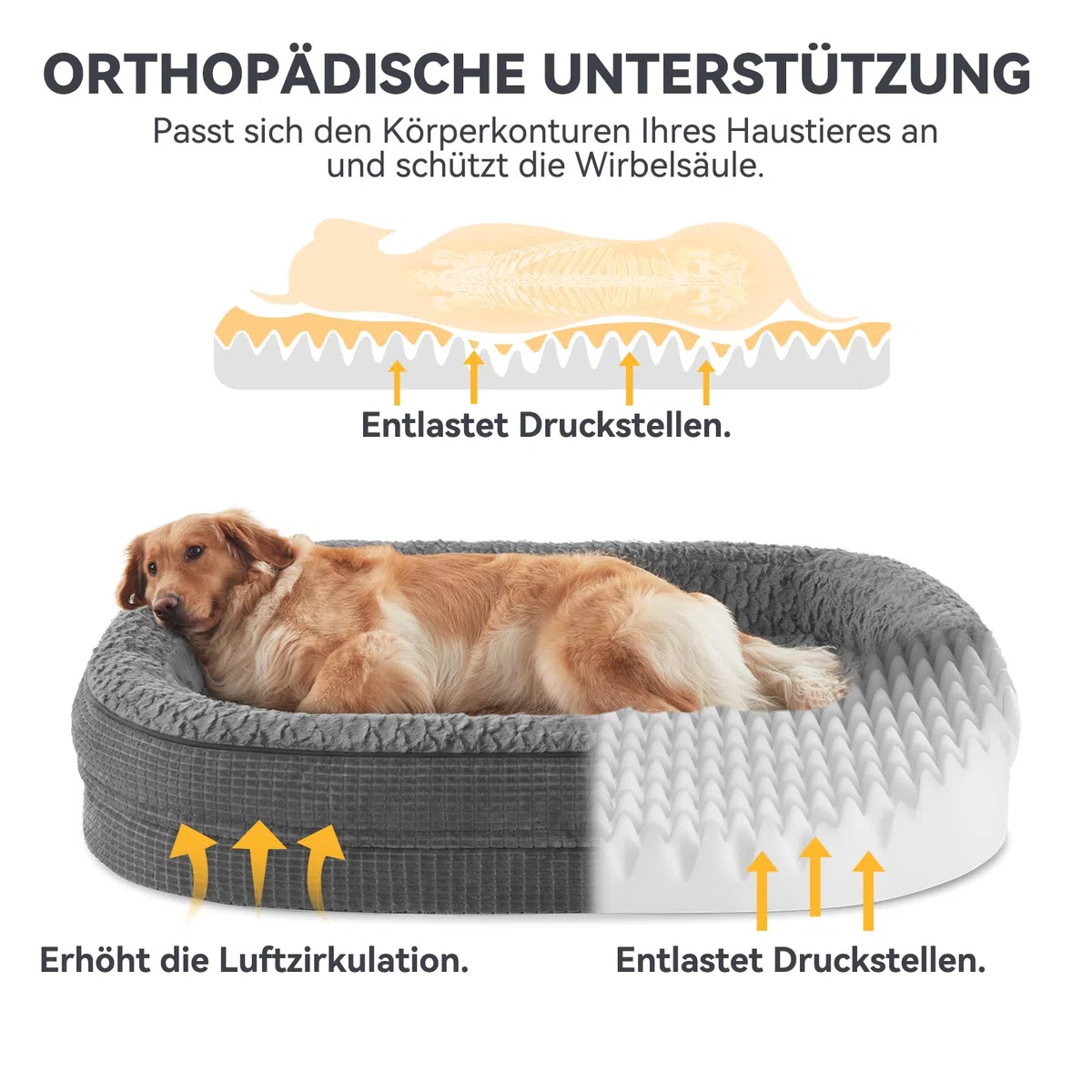 Pawk Orthopädisches Hundebett Mittelgroße Hunde, 89x63cm Vierseitiges Nackenrolle Hundebett Orthopädisch, Memory Foam Hundekorb Wasserdicht rutschfest, Hundebetten Abnehmbar und Waschbar Outdoor, Gris