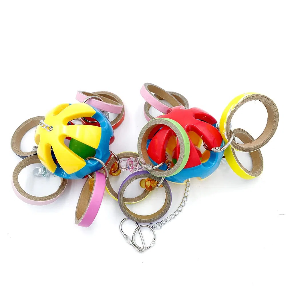 Bird Parrot Plastic Ball Toys with Colorful Cardboard Bagel and Acrylic Pacifiers for Parrot African Grey Cockatoo Cockatiel Sun Conures