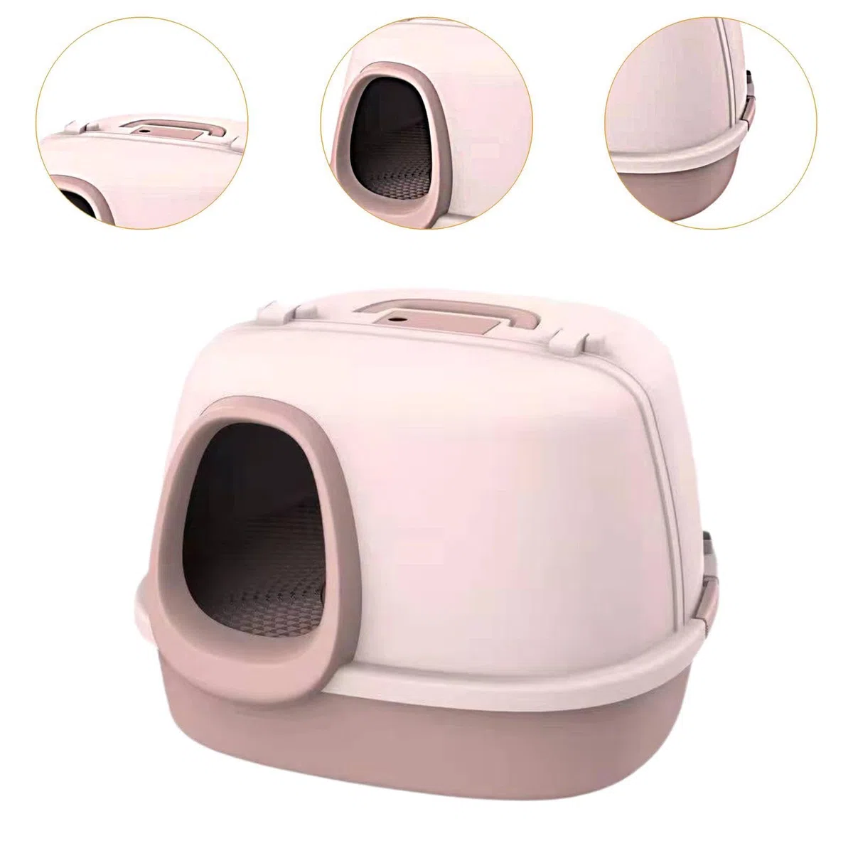 Katzenklo Geschlossen Katzenklo Haube Katzentoilette Katzenlitterbox Faltbar mit Korridoreingang Gegen Spritzen Aus PP mit Großzügigem Innenraum für W, Rosa