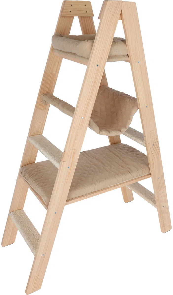 Kerbl Pet Kratzbaum Ladder, Katzenkratzbaum, Natur/beige, 97x35x134cm, Holz, Velourstoff, Katzen, Sisalstufen