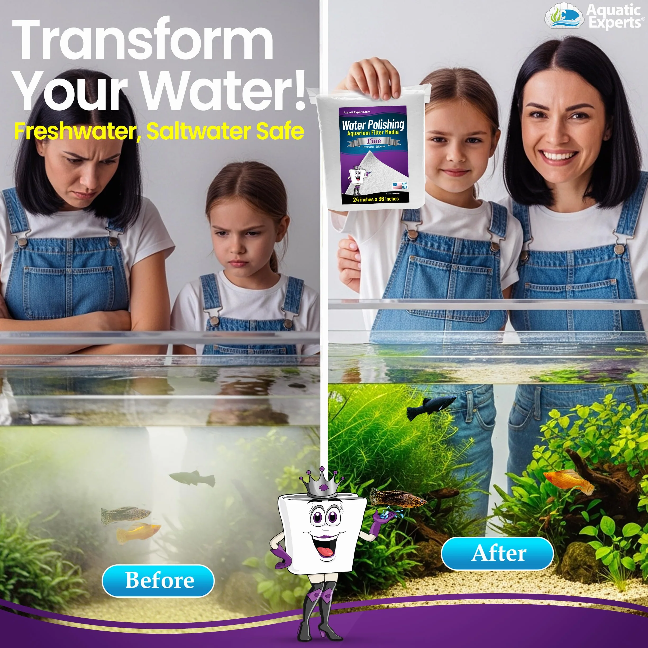 Aquatic Experts Aquarium-Polierfilter-Pad, Wasserpolierpad für Aquariumfilter, Filterwatte für Aquariumfilter, (100 Mikron, 61 x 91,4 cm, 4 Stück)