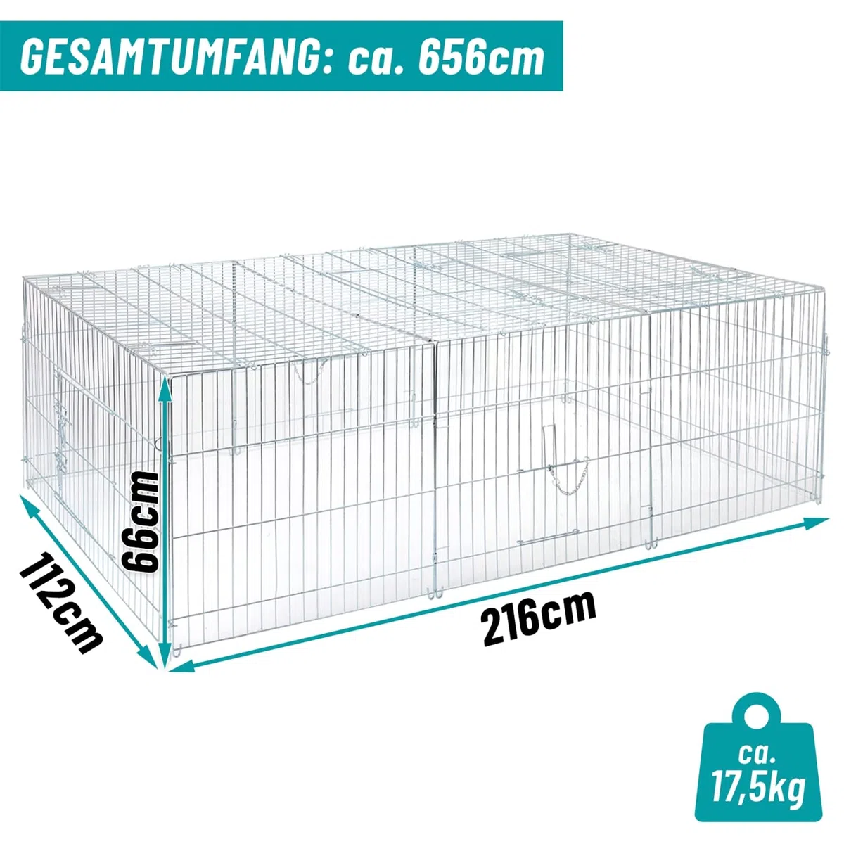 VOSS.PET Welpenauslauf, Auslauf, Freilauf XL für Kaninchen, Hasen, 216x112x66cm