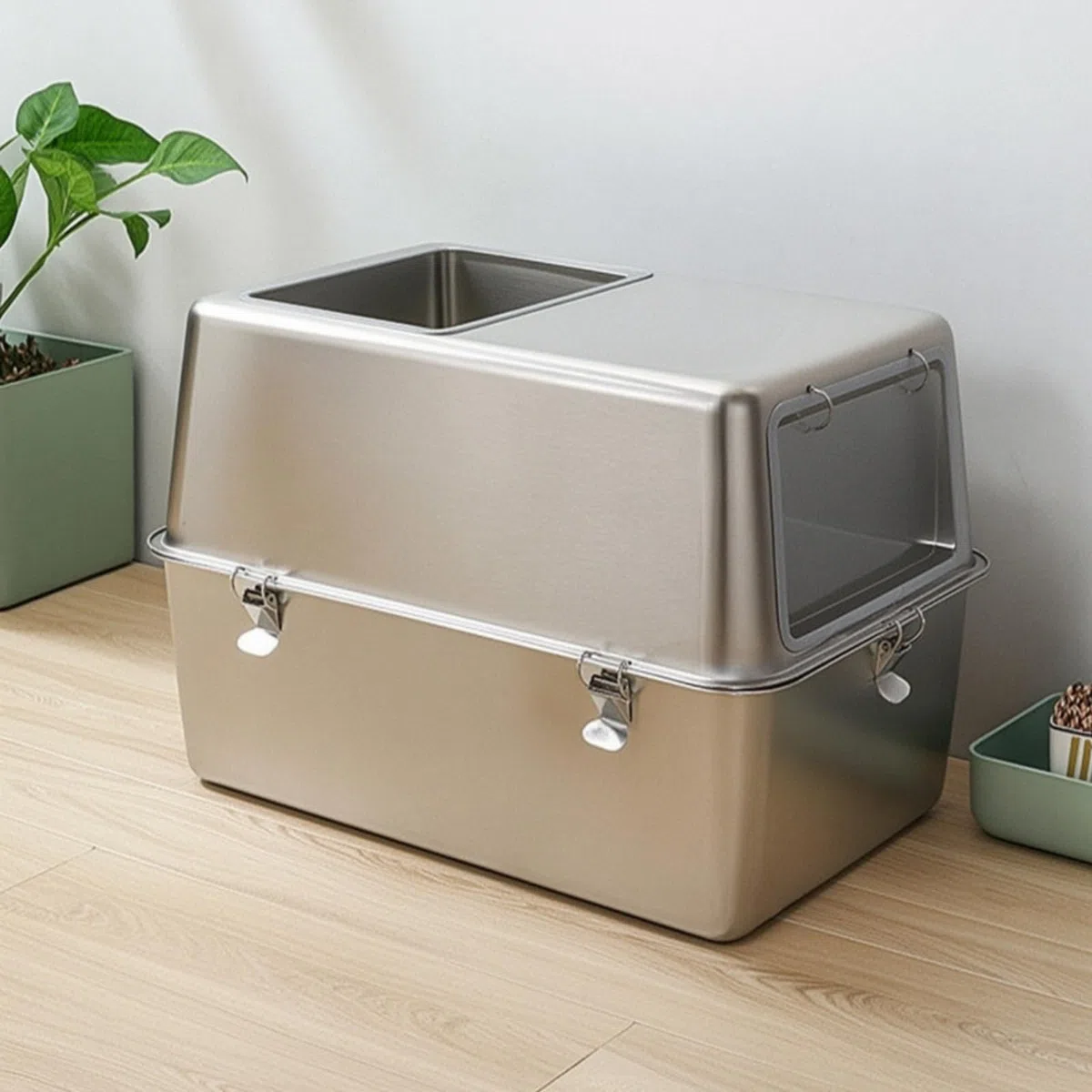 Edelstahl-katzenklo Hygienisch Katzentoilette mit Haube Leicht zu Reinigen Haustierbedarf für Katzen, Wohnung, 50 X 35 X 35 cm
