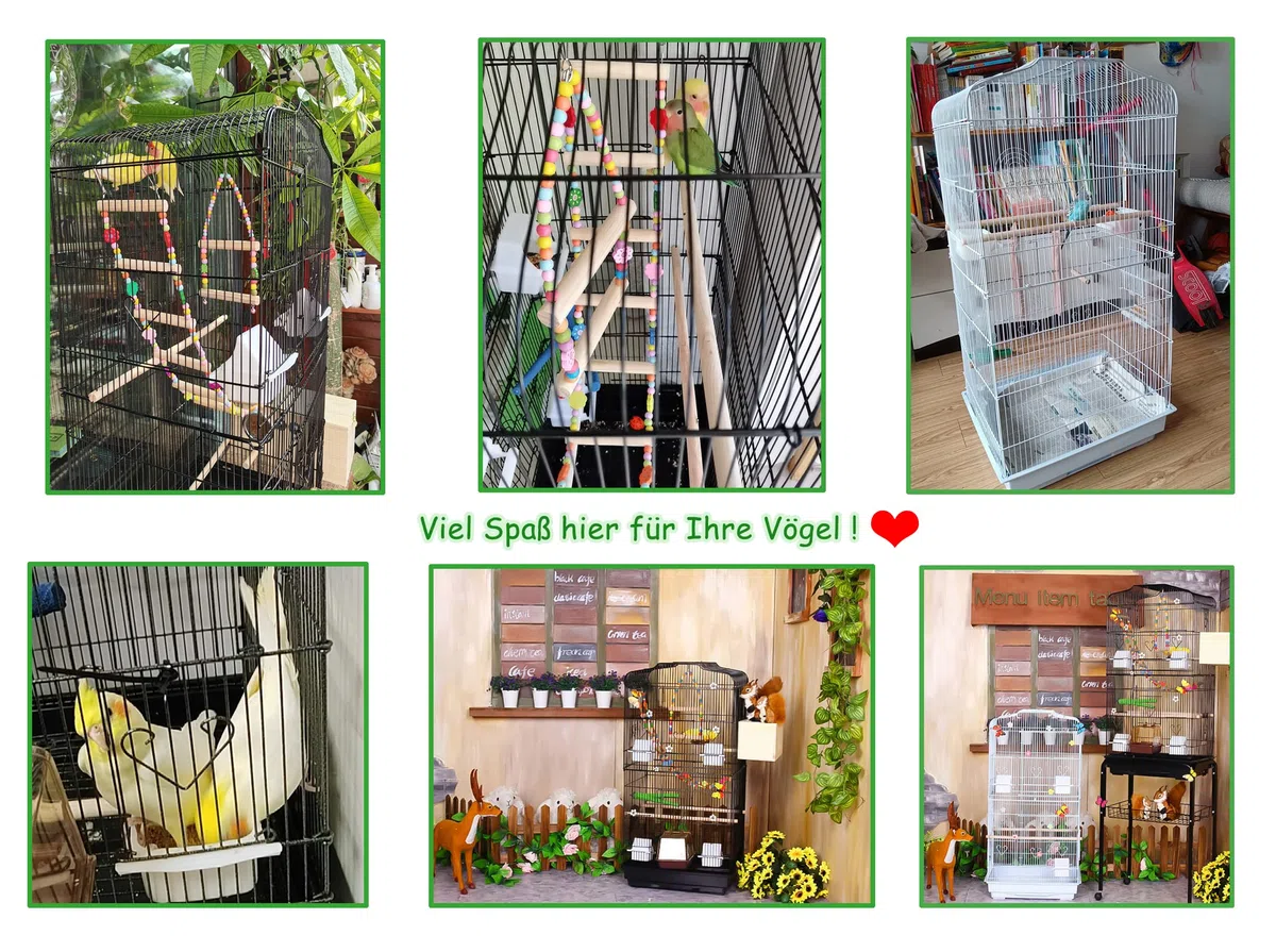 Vogelkäfig Wellensittiche Groß Vogelvoliere Vogelbauer Vogelhaus Käfig für Papagei Kanarienvogel mit Zubehör Nistkasten Spielzeug Sitzstangen Schaukel Rattan Bälle Leiter Trennwand Trenngitter