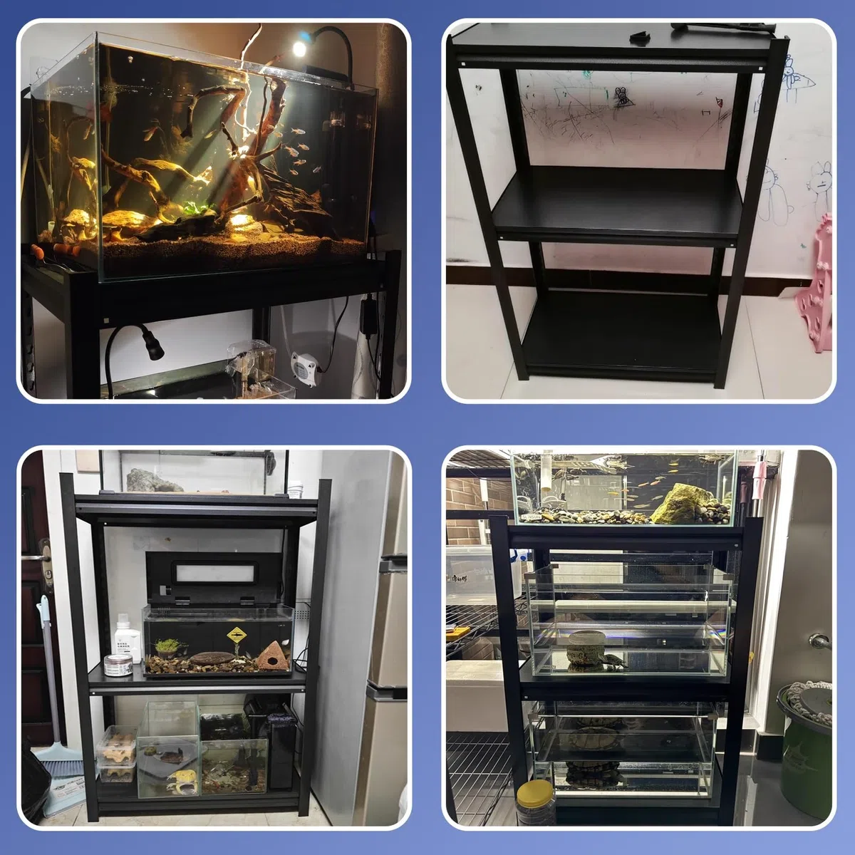 Aquarium Unterschrank Verstellbarer Schildkrötenständer für 3 Fischtanks, Terrarienregale mit Stahlrahmen für Bauernhäuser, Dekorativer Insektentankhalter für Wasserpflanzen(60x30 cm (24 x 12in))