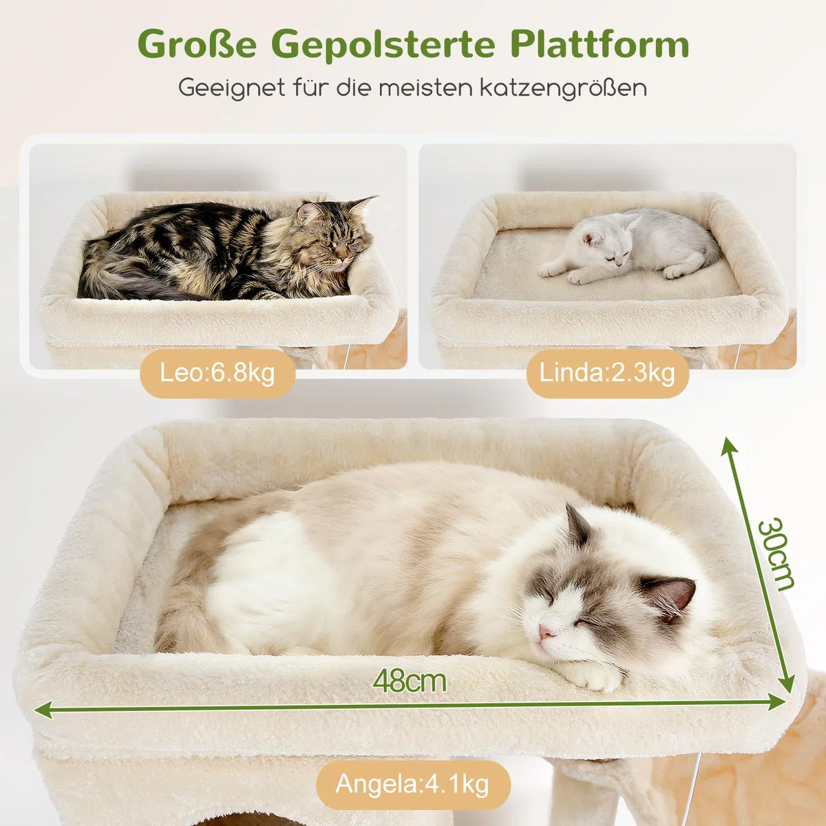 Globlazer F66 Kratzbaum Ecke Beige für Große Katzen 168cm Stabil Katzenbaum | Stabil Kratzbaum mit 3 Katzenhäus, Große Plattform, 5 Sisal Kratzsäulen, Einfach zu montieren, für 3-4 Erwachsene Katzen