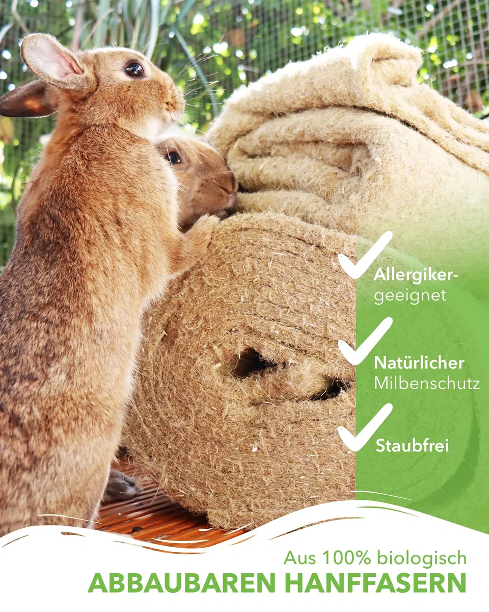 Nagerteppich aus 100% Hanf, 150 x 80cm, 5mm dick, Hanfteppich für alle Arten Kleintiere, Hanfmatte Nagermatte Nager-Teppich Bodenabdeckung (2 Stück)