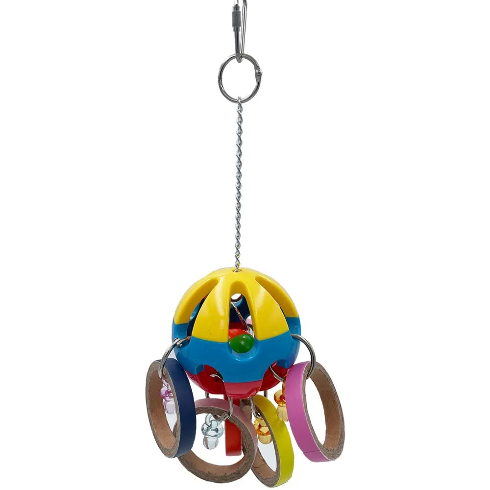 Bird Parrot Plastic Ball Toys with Colorful Cardboard Bagel and Acrylic Pacifiers for Parrot African Grey Cockatoo Cockatiel Sun Conures