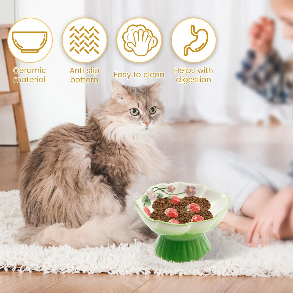 Erhöhter Futternapf für Katzen mit langsamem Füttern, Keramik, erhöhter Futternapf für kleine Hunde, erhöhter Futternapf für kleine Hunde, Erdbeerform, niedlicher Futternapf für trockene und nasse