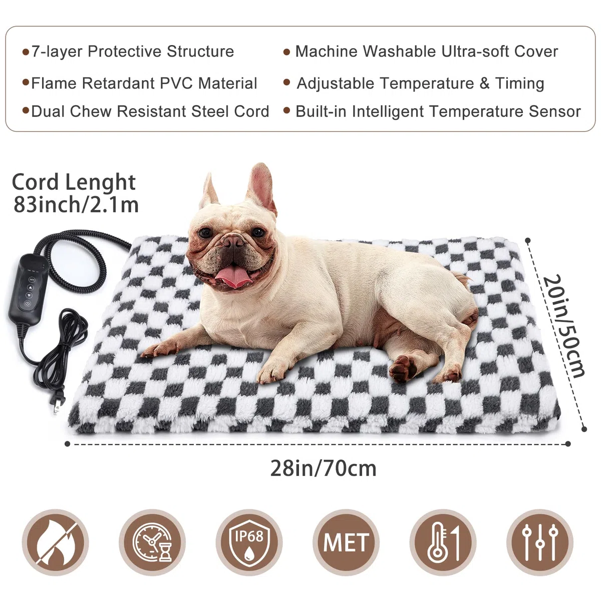MIXJOY Beheiztes Hundebett, 11 verstellbare Wärme-Ohrpolster für den Innenbereich mit Timer, Heizkissen für Haustiere für Katzen und Hunde, Heizkissen