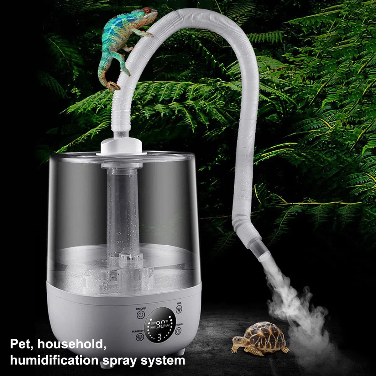 Reptile Fogger Mister Terrariums Befeuchter Nebelmaschine, 5L Silent Reptile Tank mit Feuchtigkeitskontrolle und Schlauch für Paludarium Vivarium Amphibien Herps
