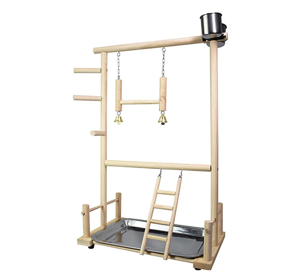 Vogelspielzeug Papageispielstände mit Tasse Toys Tablett Vogel Swing Klettern Hängende Leiterbrücke Holz Cashatiel Spielplatz Vogelperches