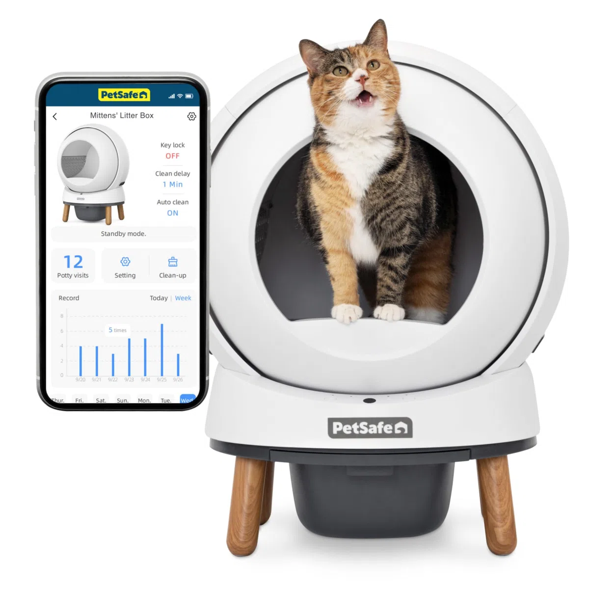 PetSafe ScoopFree SmartSpin Selbstreinigende Katzentoilette | Fortschrittliche Geruchsbekämpfung, Gesundheitsmonitor, App-gesteuert, Kompatibel mit Jeder Streu