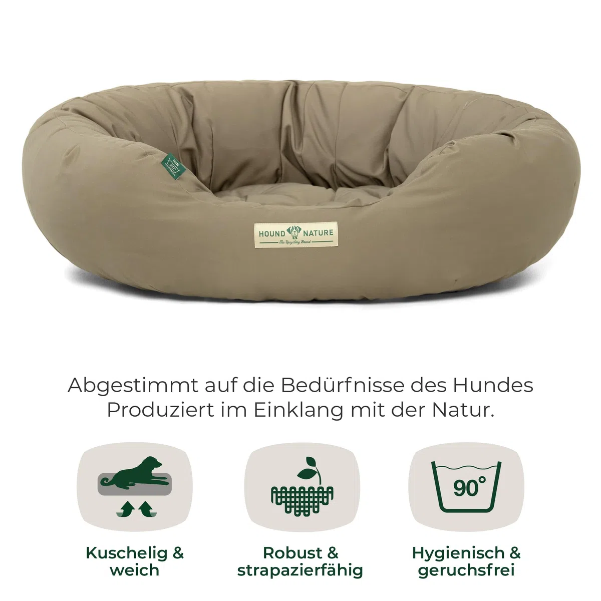 HOUND & NATURE Öko Hundebett St. Moritz - rund, kuschelig und waschbar, Donut Hundekorb für mittlere Hunde (M - 77x70 cm - Taupe)