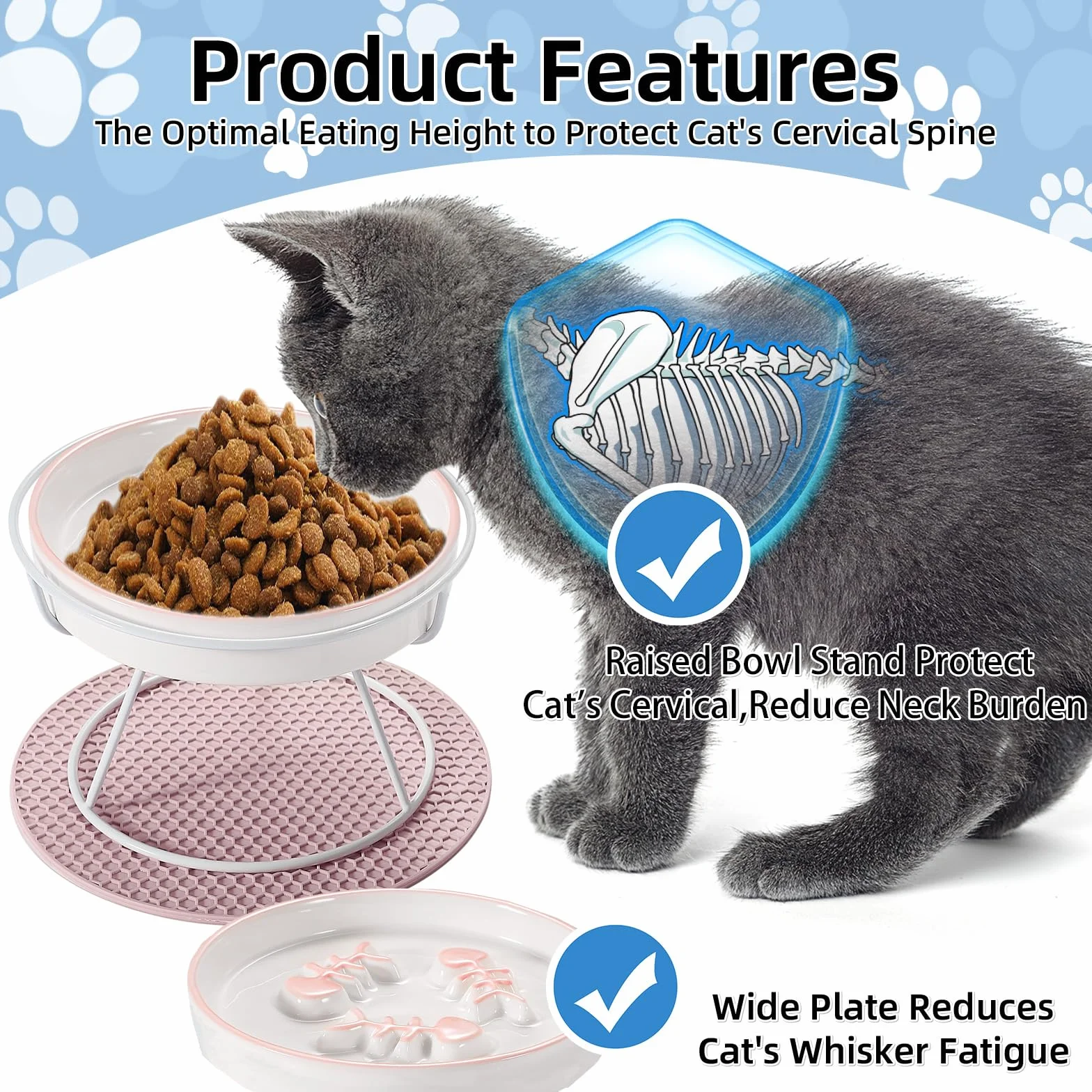 Erhöhter Futternapf für Katzen und Hunde, langsamer Futternapf für Nassfutter und Trockenfutter, stoppt Erbrechen und Ersticken, verlangsamt die Fressgeschwindigkeit, Keramik erhöhte langsame