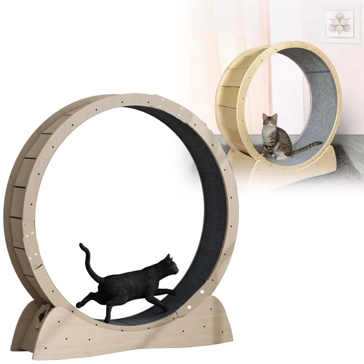 NYANS Stummes Laufrad aus Holz für Katzen, Laufband für Katzen im Innenbereich Kratzbrett für Haustiere Krabbelregal, für Katzen Aller Stadien, Katzen Fitness Spielzeug zum Abnehmen,M