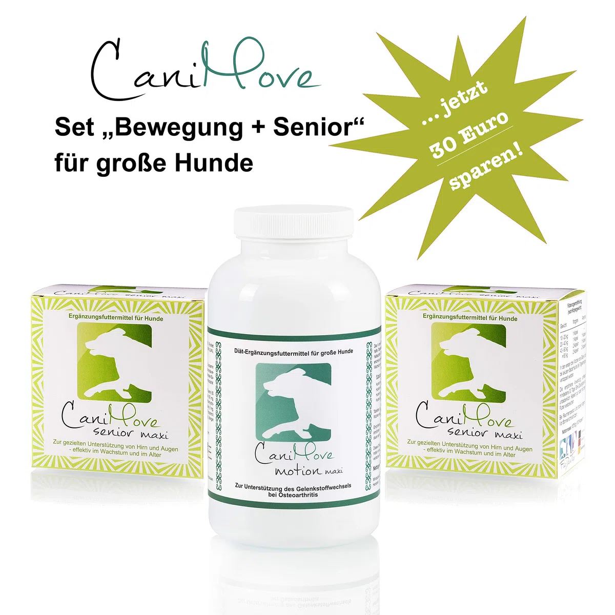 Spar-Bundle - 1 Dose (100 Tabletten) CaniMove Motion Maxi und 2 Packungen (200 Kapseln) CaniMove Senior - ideal für alle Hundesenioren