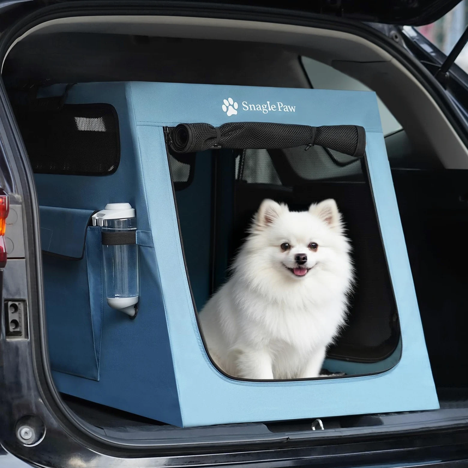 Snagle Paw Tragbare Hundebox für Autoreisen, zusammenklappbare große Hundebox mit Metallrahmen und 3-türigen Netzfenstern, sichert im Kofferraum/Rücksitz, weichseitige Transportbox für mittelgroße und