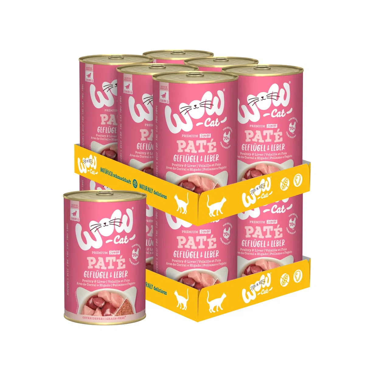 WOW Cat Junior Nassfutter Paté Geflügel & Leber 24 x 400g | ohne Getreide