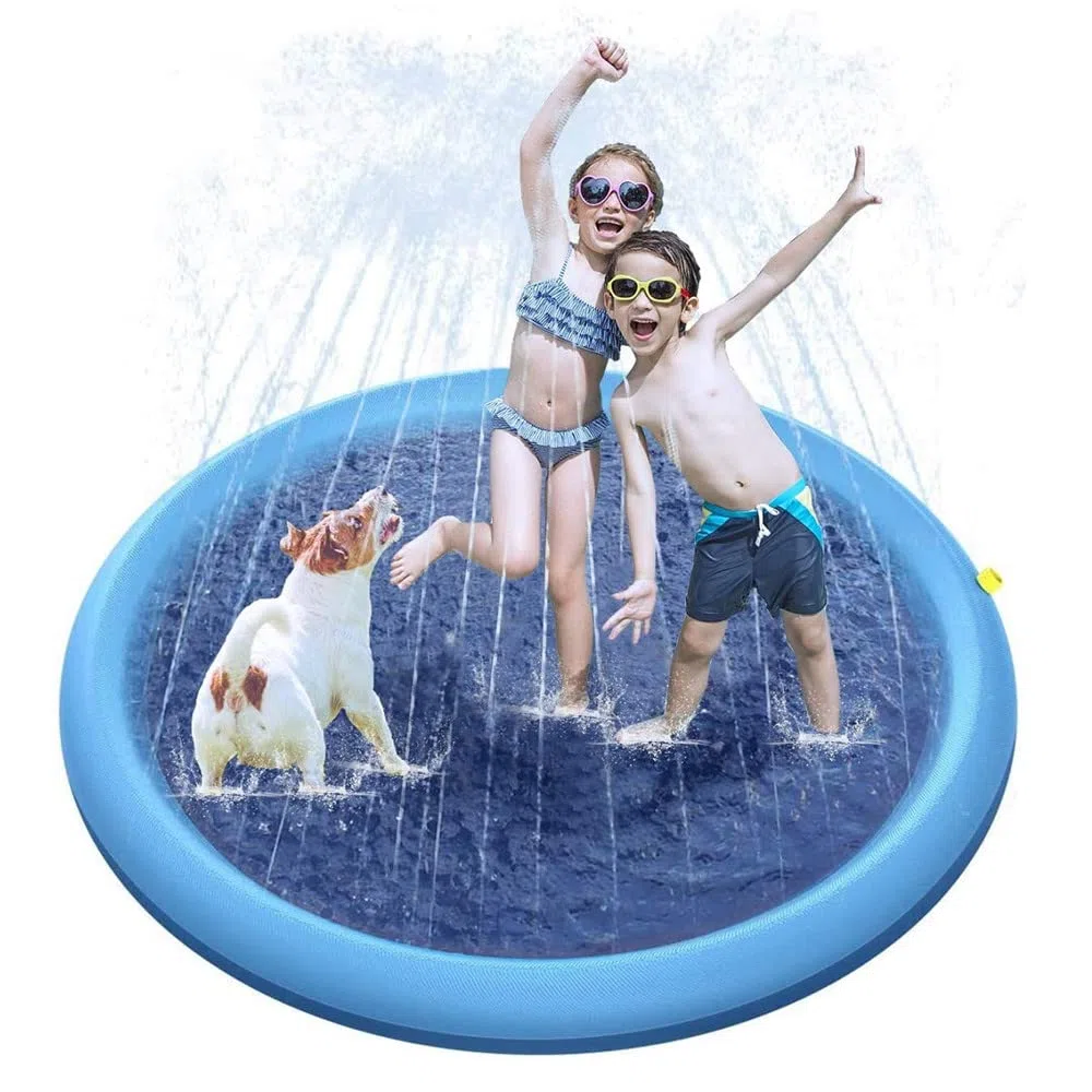 CNMTCCO Hundepool & Splash Pad für Kinder und Hunde 150CM, 0.58mm Verdickte Anti-Rutsch Wasserspielmatte, Outdoor Planschbecken für Garten, Wasserspielzeug Kinder Outdoor Sommer