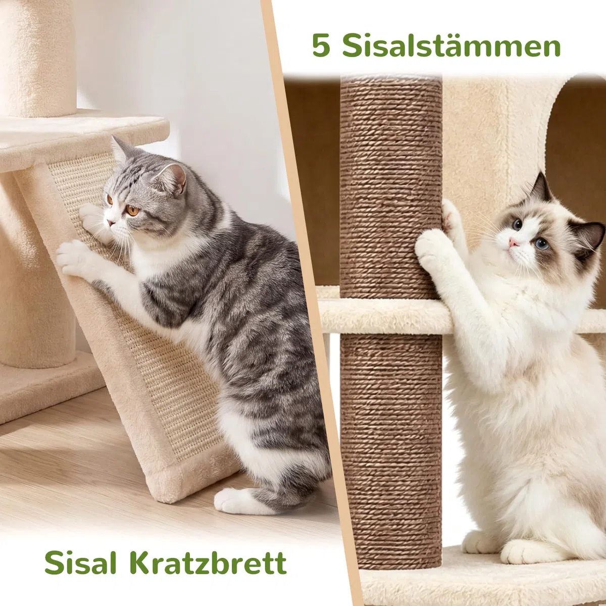 Globlazer Kratzbaum Stabil Beige mit Große Loungebereich für 2/3 Katzen S56 | Katzenbaum 143cm Platz Spare Geeignet für Wohnzimmer Schlafzimmer Wohnung mit Katzenhäuse Hängematte für Große Katzen Innen