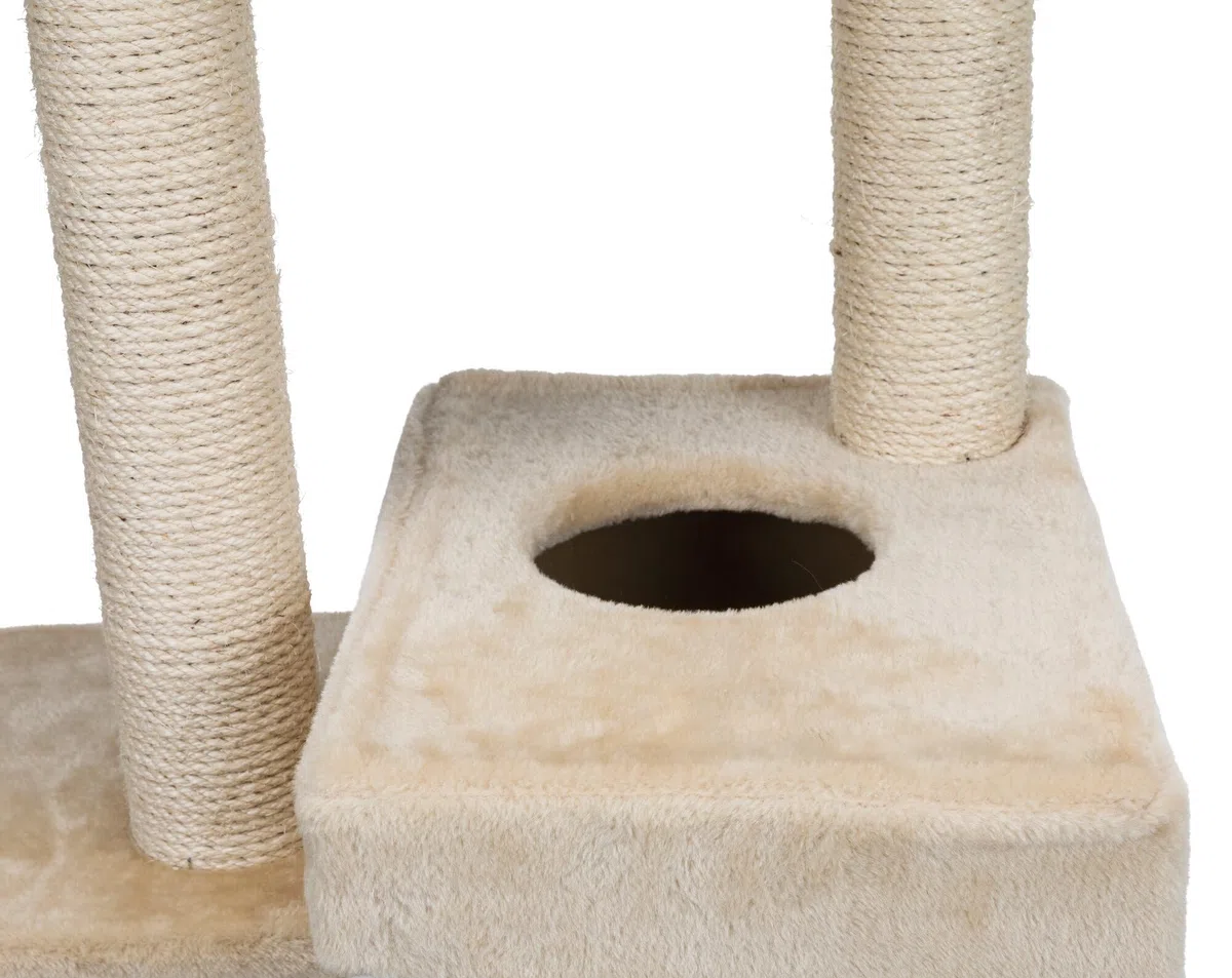 TRIXIE Kratzbaum Alicante 142 cm in beige – mehrstöckiger Katzenbaum mit gemütlichen Liegeflächen und robusten Kratzflächen, komfortabel & stabil – 43867 | Robuste Sisal-Kratzflächen und weiche Polster – bietet Kratzspaß, Spiel und entspannten Rückzug für