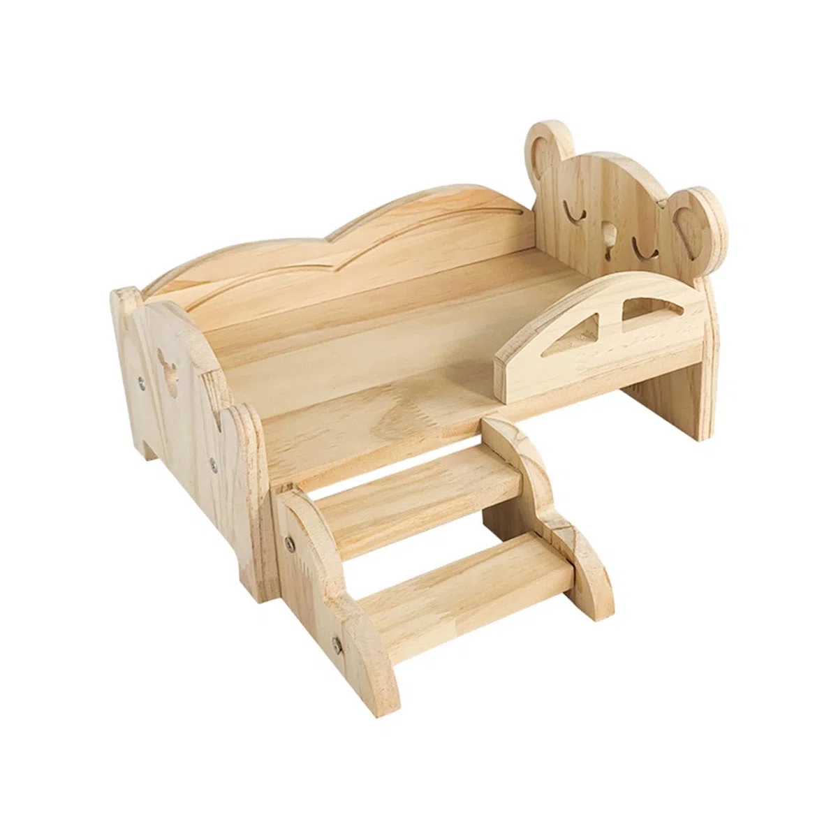 Guinea Pig Bett mit Holztreppe Kaninchen Unterlage Hamster Versteck Nest Chinchilla Haus Tierbett mit Stabilem Holzmöbel für Kleine Kinderzi, Großer Bär