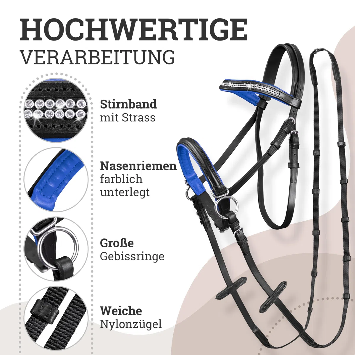 Esposita gebisslose Trense für Holzpferde Blau groß