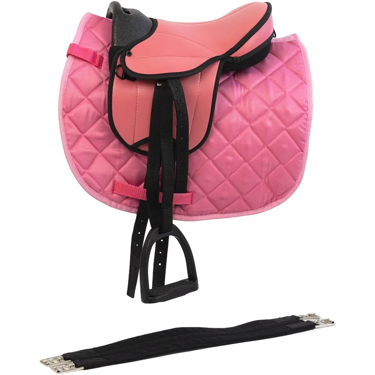 Marengos Holzpferd Sattel Set Kunstleder Beginner Pink 12"