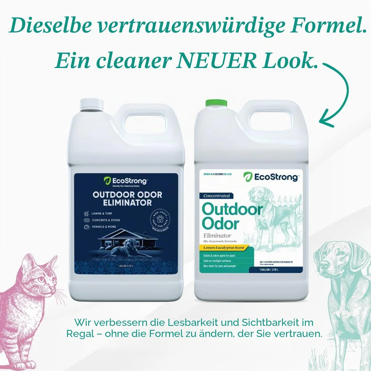 Eco Strong Geruchsvernichter für den Außenbereich, Enzymreiniger für Hunde, leistungsstark, für Tiere und Hof, Rasen, Zwingern, Terrassen, Decks (1 Gallon)
