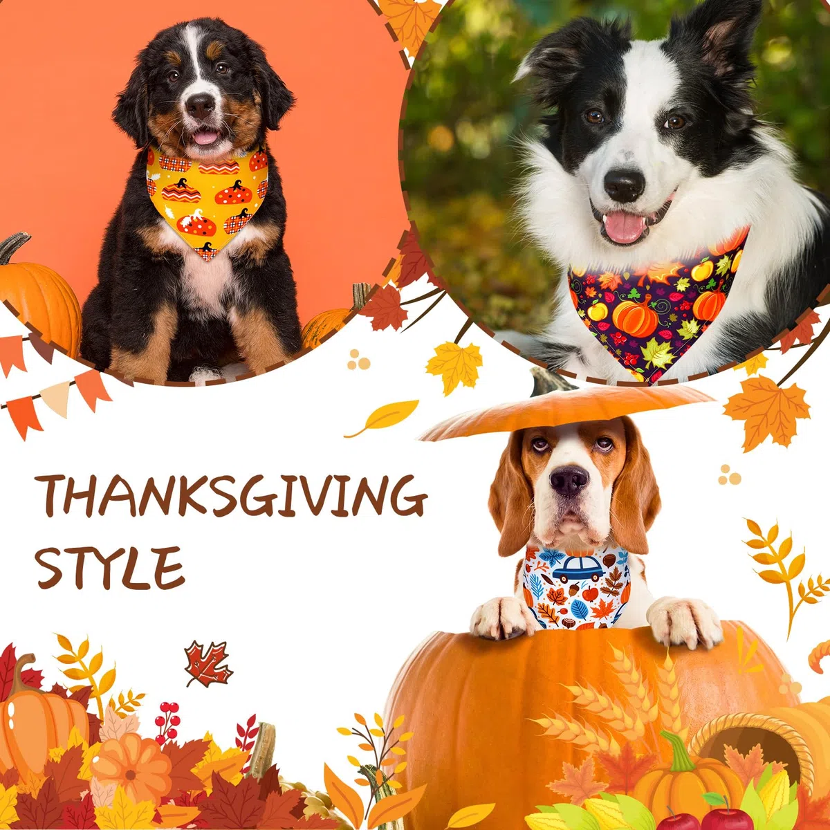 Newwiee 200 Stück Thanksgiving Day Hund Bandana Kürbis und Truthahn Bedruckte Lätzchen Dreieck Hund Taschentuch Verstellbar Haustier Schal Weich Bequem Hund Halstuch für kleine bis große Hunde Welpen