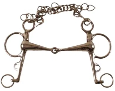 Pelham snodato in inox pieno, imboccatura con barbozzale spessore 18 mm 14,5 cm
