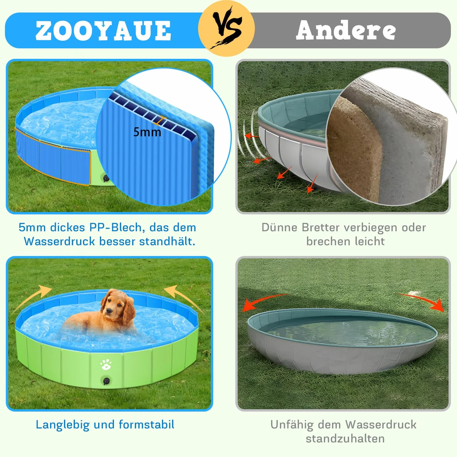 ZOOYAUE Hundepool, Faltbare Hundepools für Kleine, Mittlere&Große,Swimmingpool Planschbecken Hundebadewanne Faltbarer für Hunde und Katzen,Abriebfest&rutschfest