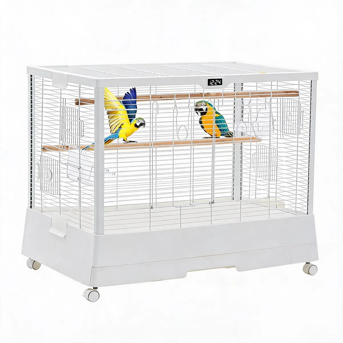 Vogelkäfig aus Carbonstahl-Draht für Wellensittich, Kanarienvögel & Nymphensittich - Kleiner Vogelbauer mit Sitzstange, Herausnehmbarer Bodenschale, Futternapf, Vogelhaus für Drinnen,Weiß,59x70x47.5cm