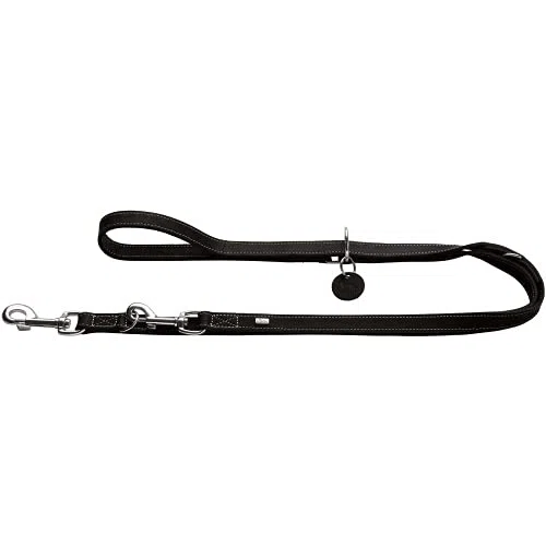 HUNTER Verstellbare Hundeführleine Aalborg, Farbe: schwarz, 3-Fach verstellbar, Robustes Rindsleder mit starker Fettung, Made in Germany, Größe: 20/200