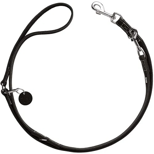 HUNTER Verstellbare Hundeführleine Aalborg, Farbe: schwarz, 3-Fach verstellbar, Robustes Rindsleder mit starker Fettung, Made in Germany, Größe: 20/200