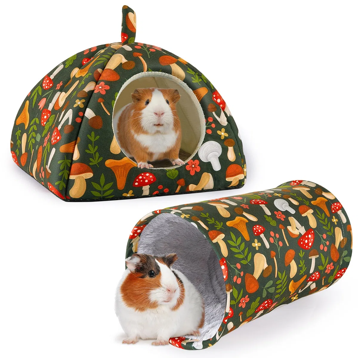 Bienbee Meerschweinchen-Versteck Waschbares Kaninchenbett mit Meerschweinchentunnel, 2 Stück, Meerschweinchen-Spielzeug-Set, Hasenversteck Käfigzubehör für Hamster, Frettchen, Kaninchen, Hase, grüner