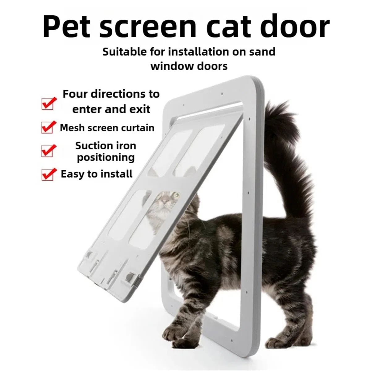 Katzenklappe Katzentor for den Innenbereich, Netz, hohe Tore, Bildschirm, hängender Magnet, Positionierungsfenster, Eintritt, Ausgang, Kätzchentür, Heimtierbedarf für Tür(White Small)