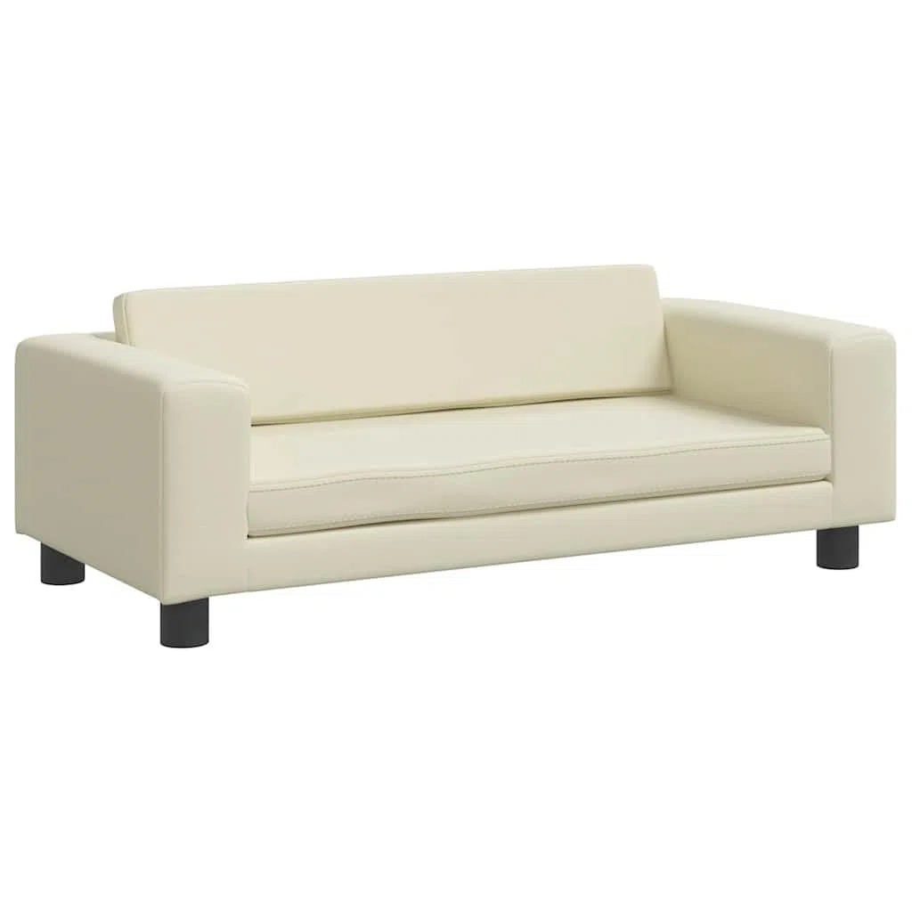 Hundebett mit Verlängerung Creme Kunstleder 100x50x30 cm, weiches Hundesofa mit Schaumstofffüllung, rutschfestes Haustierbett für kleine Hunde, ideal für Wohnzimmer und Schlafzimmer