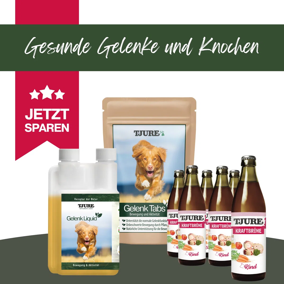 TJURE Gelenke & Knochen Set Hund | Gelenk Liquid + Gelenktabletten + Knochenbrühe | Ergänzungsfuttermittel für Hunde mit Nährstoffbausteinen für Muskeln & Knochen | Ohne Zusätze | Made in Germany