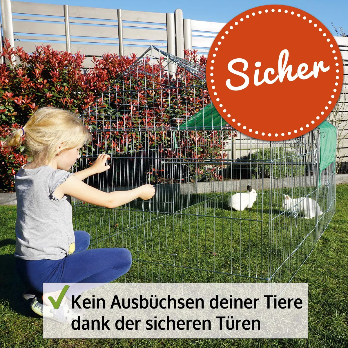 zooprinz Mobiles Außengehege mit Satteldach und Sonnenschutz | Für Hühner und Kaninchen im Garten, wetterfestes stabiles Metall, platzsparend verstaubar, 2 Größen zur Wahl