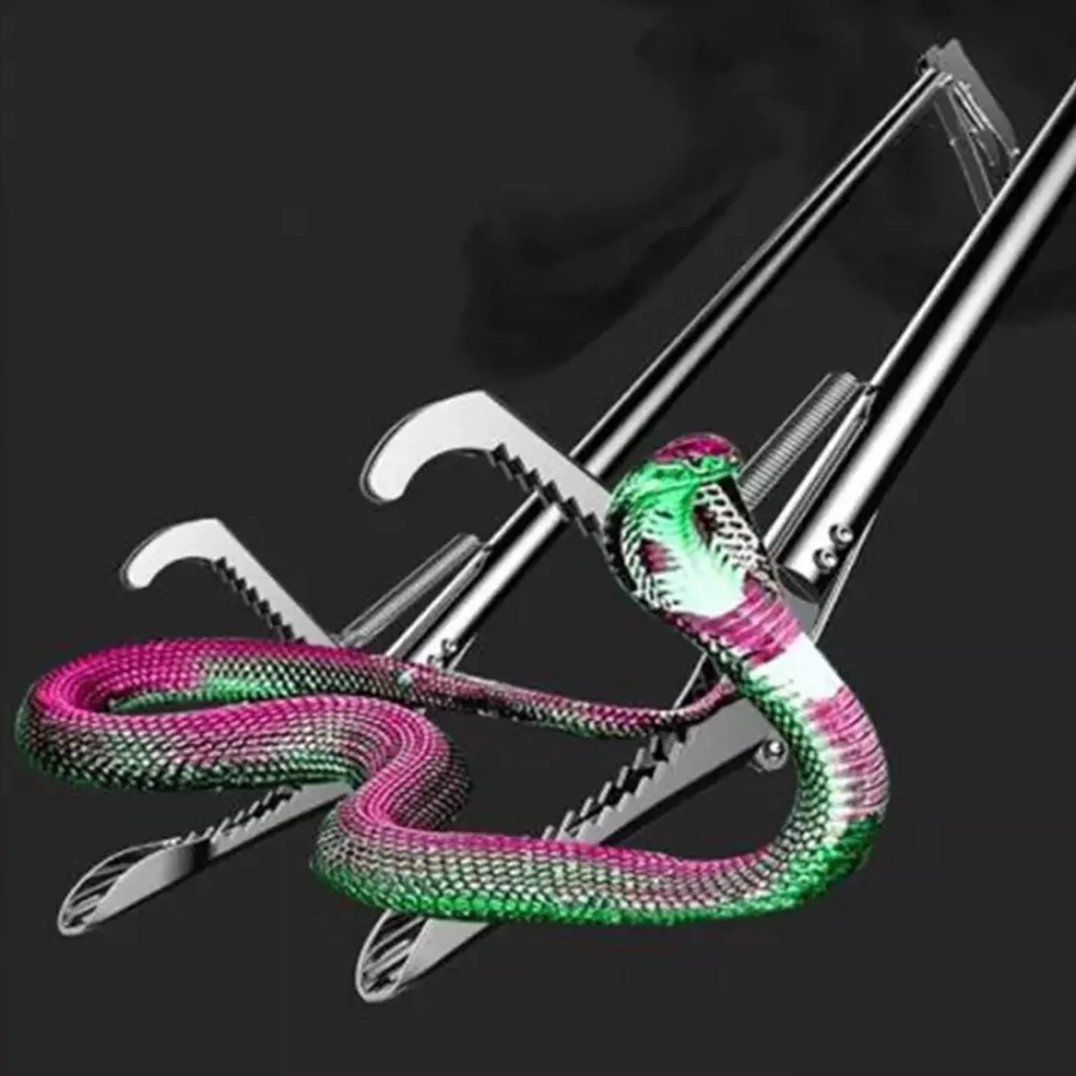 DERCLIVE Schlangenzange, 1,5 m, Reptilien-Greifer aus Edelstahl, gezahnt, breite Backen, Schlangenfänger, zusammenklappbares Design