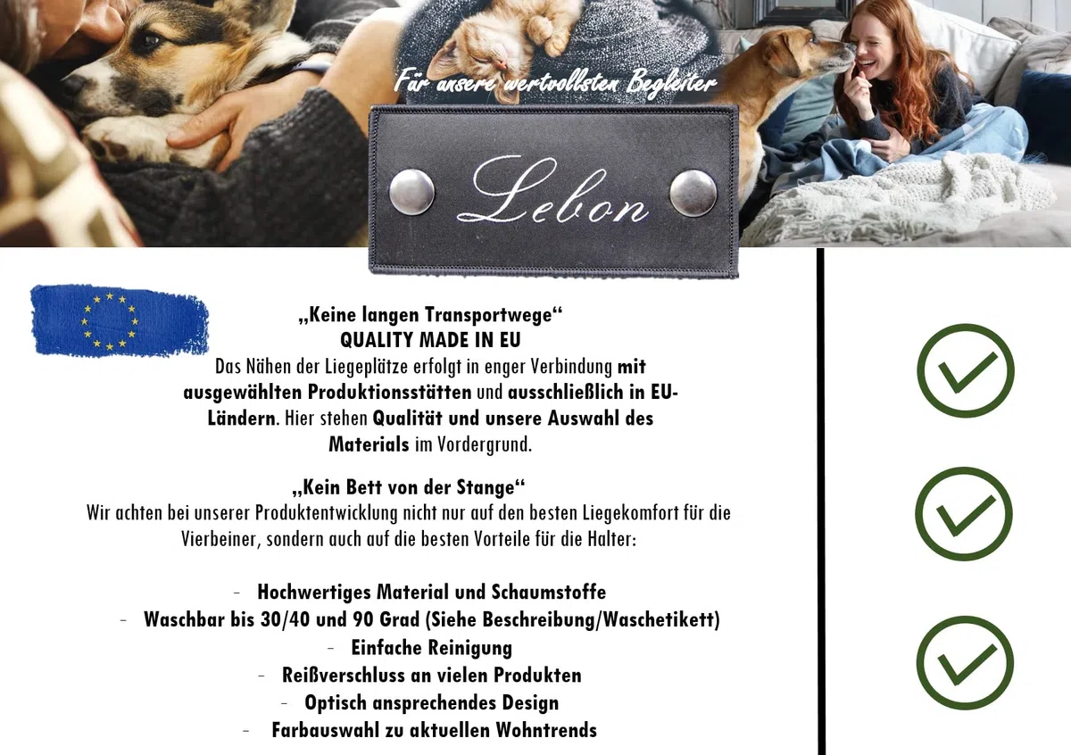 Lebon - Hundebett Paula Plus Schwarz - Orthopädisch - 3 Größe - 80 cm - 100cm - 120cm -Mit Reißverschluss und waschbar - Pflegeleicht - Schmutz - und Wasserabweisend (XL)
