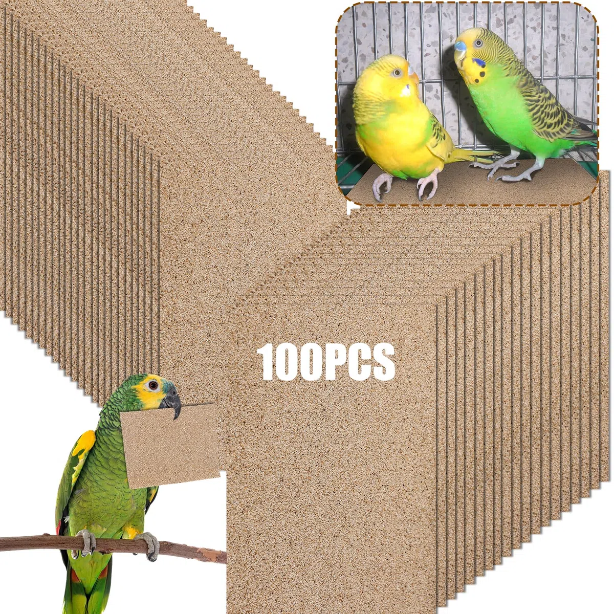 Fabbay 100 Stück Kiespapier für Vogelkäfig, 27.9x43.2 cm, Vogelkäfig, Papier, Haustierschleifpapier für Vogelkäfig im Meeresand, sauber, einfach für verbesserte Verdauung, Papageien, Nymphensittiche